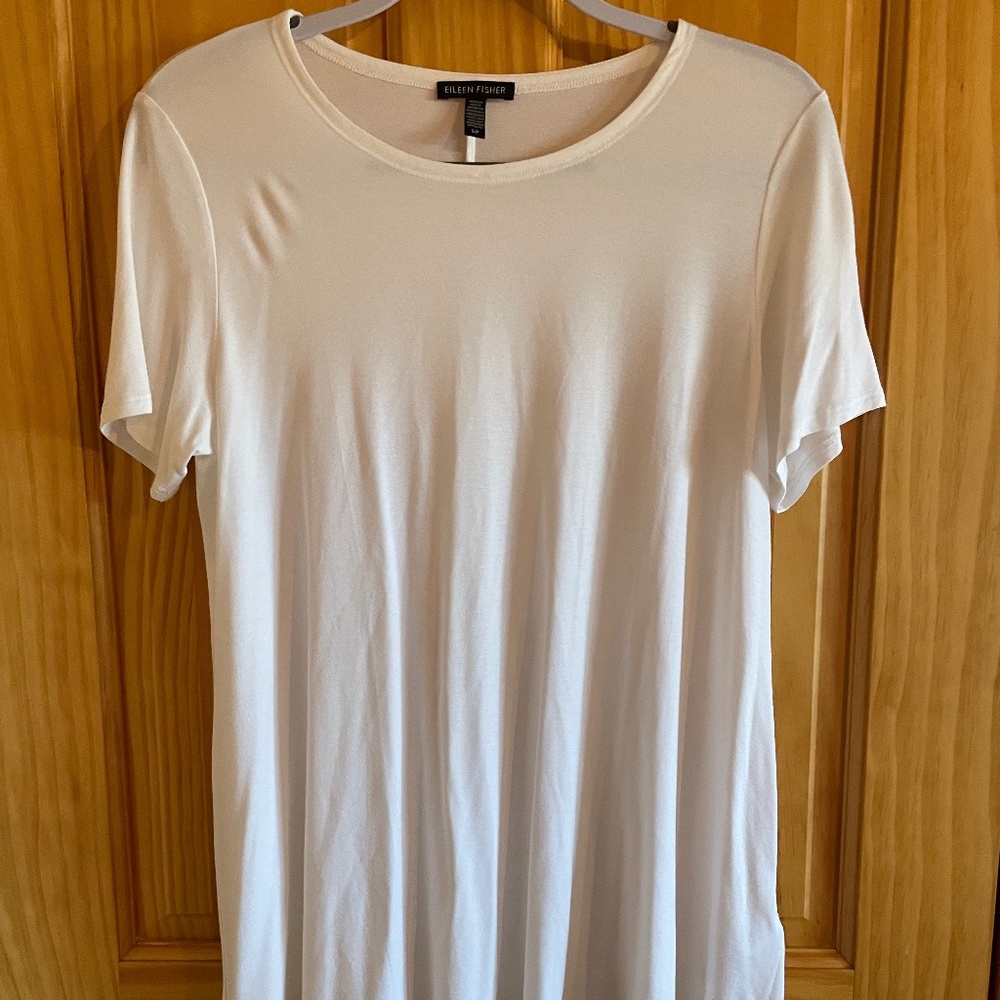 Eileen Fisher White Viscose Jersey Knit Top